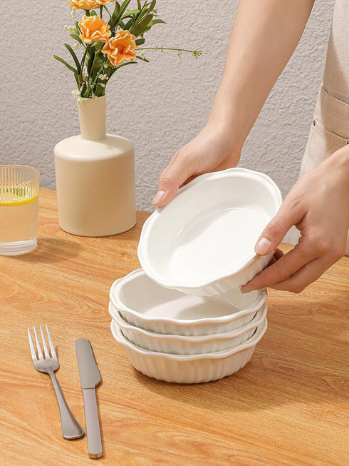 LIFVER Set of 4 Ceramic Pie Pans for Baking 6 Inches, 11.6 OZ Deep Round Mini Pie Plates Tart Pans