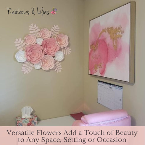 Rainbows & Lilies 15pc Large Paper Flowers Decorations for Wall - Reusable 3D Decor for Girls Room, Nursery, Baby Shower