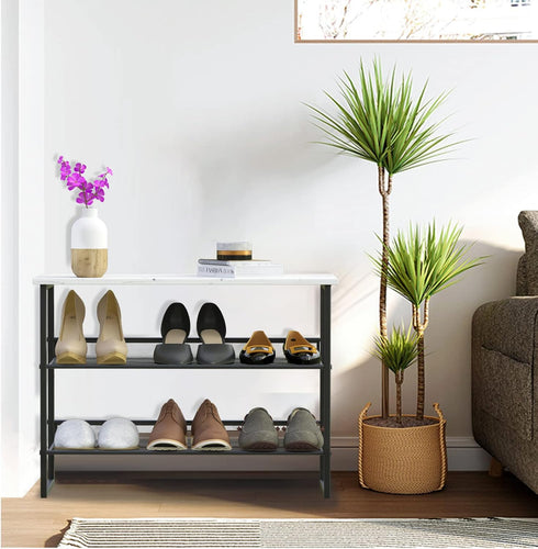 4 3 11.8" 25" 20" Closet Garden you Shoe Rack for Entryway Tiers D x W x H, Metal Shoe Rocks with White Wooden
