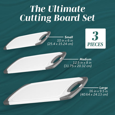 HOMWE Cutting Boards for Kitchen - Chopping Board 3-Pack w/Different Sizes and Non Slip Handles - Reversible, Large Cutting Board Set - Unique Gifts for Cooks Who Have Everything - Red by HOMWE