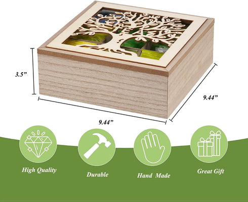 handrong Tea Box Organizer,Wood Teas Bag Holder,Tea Organizers and Storage,Teas Organizer with Tree Pattern for Home