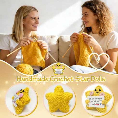 Starino Birthday Gifts for Her Him, Crochet Yellow Star Doll Mini Funny Handmade Crochet Emotional Appreciation Gifts