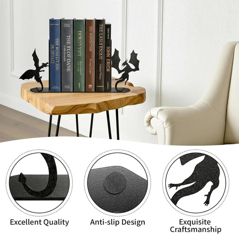 ENCIMART Dragon Metal Bookends Decorative, Unique Office Desk Book Ends for Shelves Bookshelf Home Office Desk