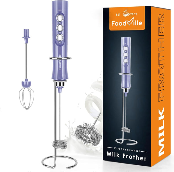 MF02 Rechargeable Milk Frother, Handheld Foam Maker with Stainless Whisk for Cappuccino, Latte, Keto Diet, Ultra Violet