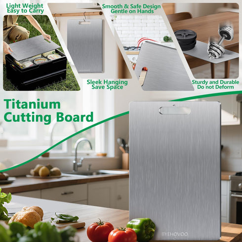 Kitchen,100% (12"L 9"W) Titanium Cutting Board for Pure Titanium Cutting Board Non-Toxic Hygiene Dishwasher-Safe Food