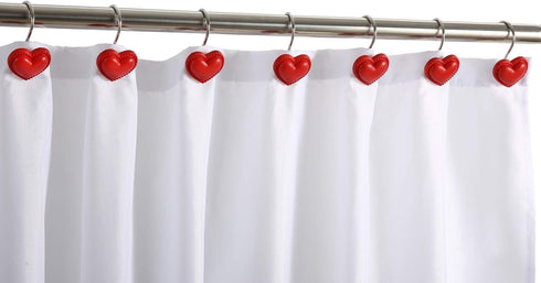 CHICTIE Red Heart Shower Curtain Hooks Rings, Set of 12 Decorative Stainless Steel Rust Resistant