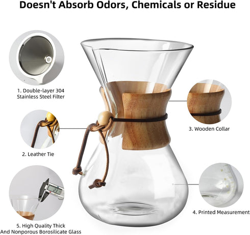 Subjectthree 8 Cup Classic Series Pour Over Coffee Maker, High Heat Resistant