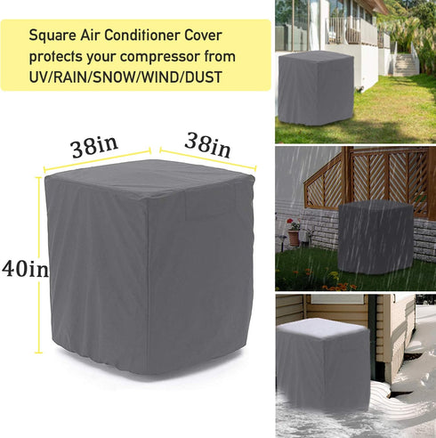 STARTWO Air Conditioner Cover, Heavy Duty Waterproof for Outdoor, Elastic Bottom for Secure Fit, Gray W38inD38inH40in