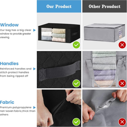 HomeHacks 4-Pack Clothes Organizer Storage Bags - Foldable Box with Clear Window and Sturdy Handles for Closet, 35L,