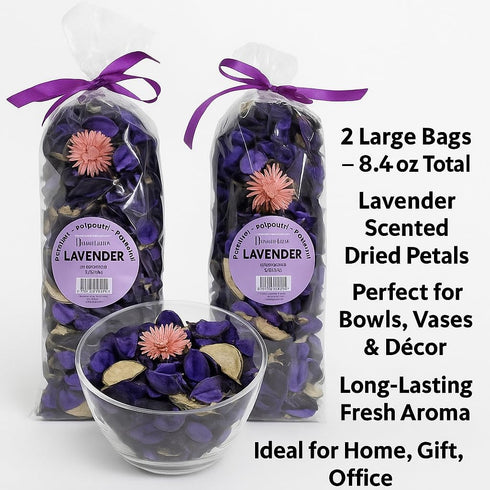Lavender Scented Potpourri – 2 Large Bags (8.4 oz Total), Dried Petals for Bowl or Vase Filler, Long-Lasting Fragrance
