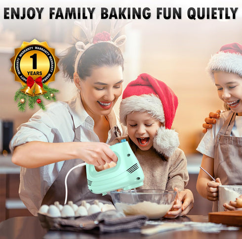 Electric Hand Mixer with Stainless Steel Whisk, Dough Hook Attachment and Storage Bag, Handheld Mixer for Baking Cakes, Eggs, Cream Food Mixers. Turbo Boost /5 Speed Kitchen Blender GREEN by GUALIU