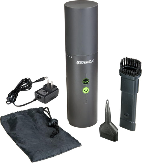 Genesis GLVC08B 8V Compact Rechargeable Vacuum and Inflator with Dust Brush, Inflator Nozzle, 2.0 Ah Battery, Charger,