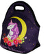 Violet Mist Cute Neoprene Lunch Bag, Insulated Tote Black Unicorn Reusable Lunch Box for Women