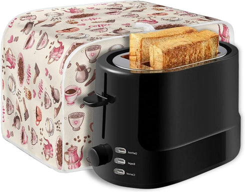 Toaster Dust Cover 4 Slice, Stain Resistant Kitchen Appliance Cover with Top Handle, Coffee Pink Beige