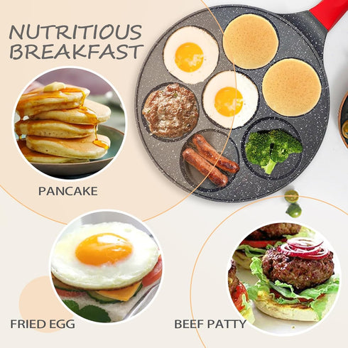 Small Egg Frying Pan, Nonstick Mini Pancake Maker, Aluminum Pancake Pan with 7 Molds