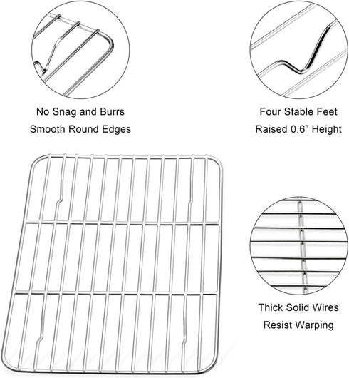 E-far Small Baking Rack Set of 2, Stainless Steel Roasting Cooking Racks, 8.6"x6.2", Dishwasher Safe