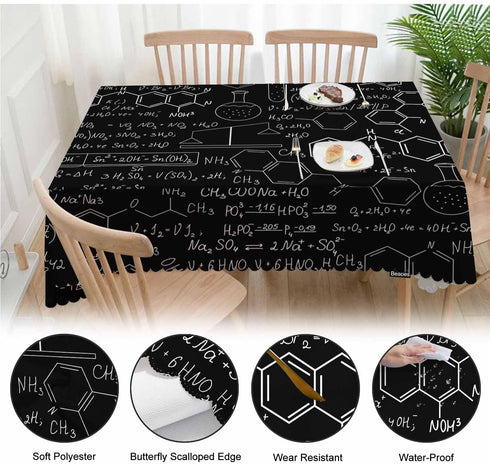 Beabes Tablecloth Chemistry, Rectangular Cover with Chemistry Formulas for Dining, Hotel, Coffee Parties, 52x70 Inch