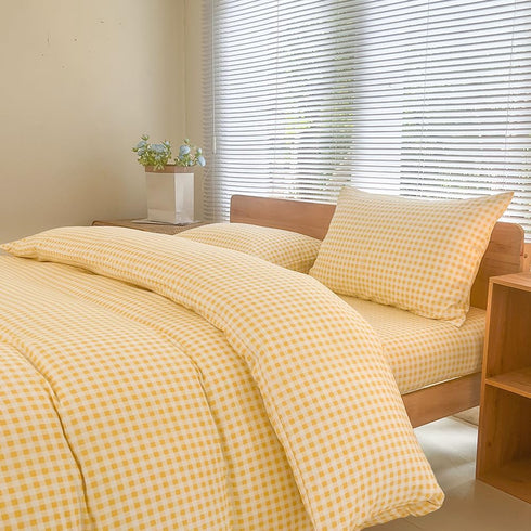 Set Cover(2PCS,Twin) NSNLGSGC Yellow Gingham Duvet Cover Twin, Grid Simple Geometric Square Pattern Comforter