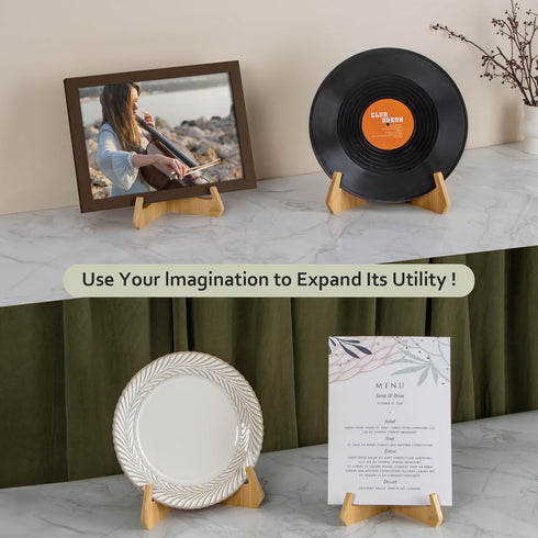 Plate Stands for Display, 8 Inch Bamboo Picture Frame Holder for Tables, Tabletop Easels for Platter, Dish, Book