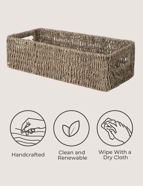 StorageWorks Seagrass Baskets with Built-in Handles, Bathroom Decor Box for Toilet Tank Top, 14 ¼"L x 6 ½"W