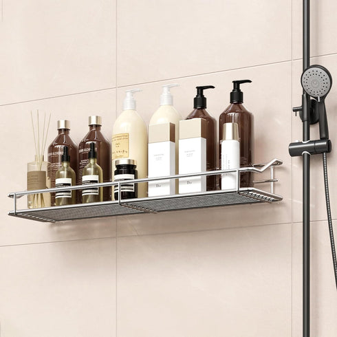 Orimade Bathroom Shelf Organizer, Shower Caddy Storage Rack with Traceless Adhesive, 15.75 inch, Silver