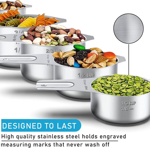 Stainless Steel Measuring Cups, Wildone Metal Set with Easy to Read Markings, Set of 7