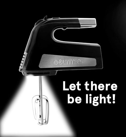Gourmia GHM2530 Electric Hand Mixer with 6 Speeds + Turbo Mode - 300-Watt Motor - Integrated LED Spotlight & Beater
