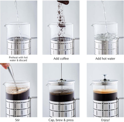 OVENTE French Press Coffee Maker 27 Ounce, Stainless Steel Design, Heat Resistant Borosilicate Glass
