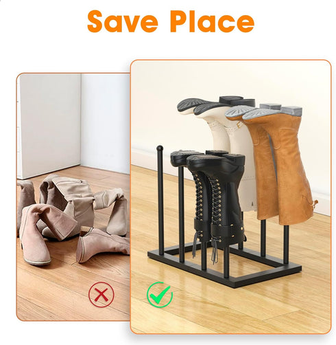 4 (Black-4 Urban Deco Free Standing Shoe Racks, Boot Organizer for Tall Boots, Black Metal Boot Rack Fit for Pairs