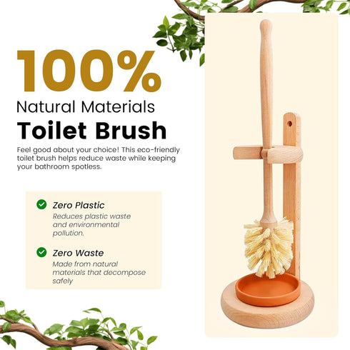 14 Inch ELDR Supply Toilet Bowl Cleaner Brush with Holder, Extra Long German Beechwood Handle, Strong Hemp Bristles