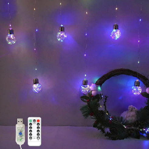 Decorman Wishing Ball Curtain Lights, 8 Modes 200 LED Window USB Fairy