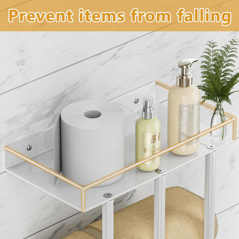 Ovicar Towel Racks for Bathroom - Wall Mounted Towel Rack with Metal Shelf & 3 Hooks, 3 Bars Towel Holder for Small