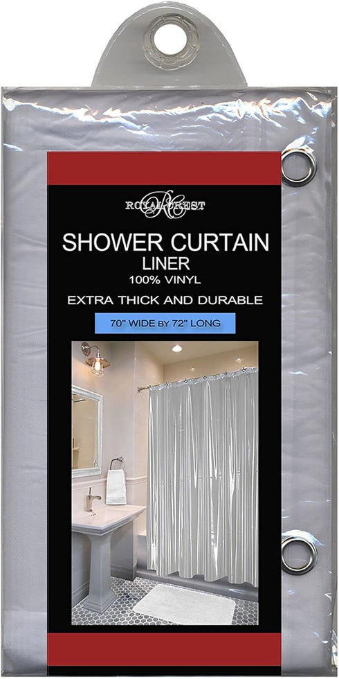 Shower Curtain Liner, Super Heavy Deluxe Vinyl, 70" x 72", 12 Metal Grommets