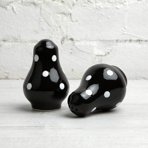 City to Cottage Ceramic Salt and Pepper Shakers Set, Handcrafted Black and White Polka Dot Spice Shakers