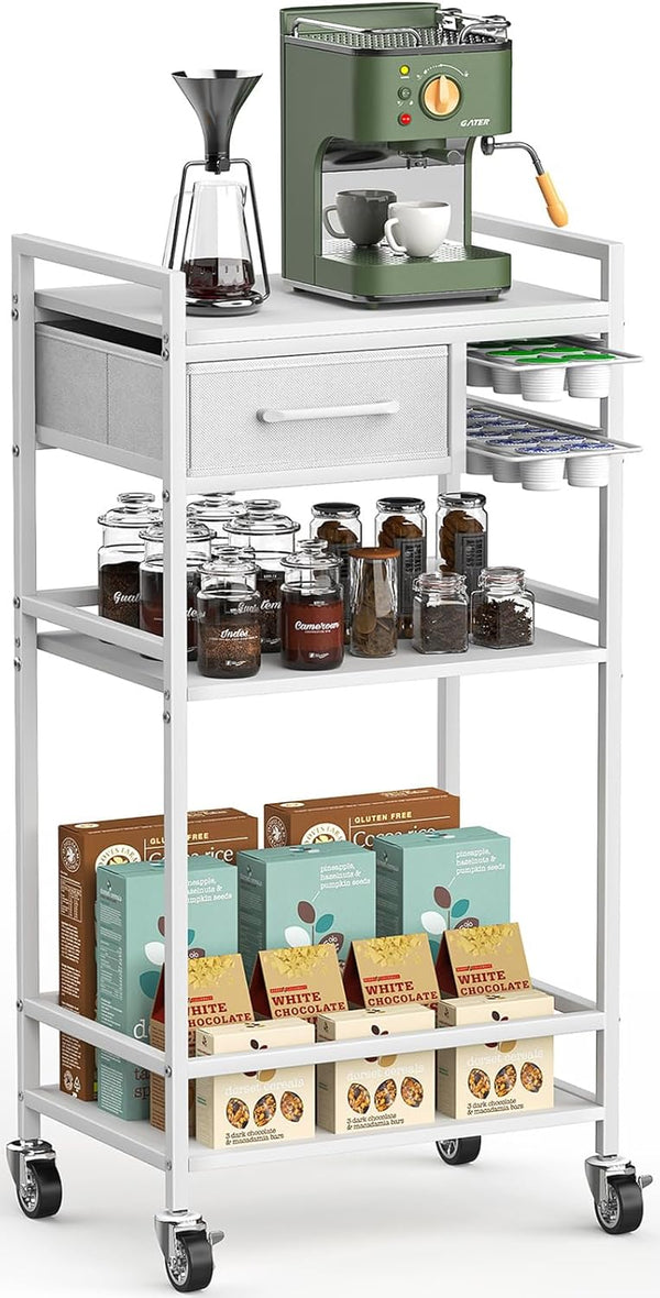 Housolution 4-Tier Coffee Bar Cart with Storage, 33" H Coffee Station Cabinet