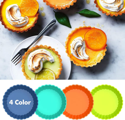 Webake 8 Pack Silicone Tart and Pie Molds, 5 Inches Round Individual Small Fluted Cake Pans for Baking