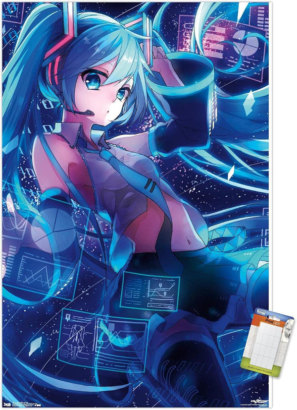 Trends International Hatsune Miku Screens Wall Poster, 22.375" x 34", Poster & Mount Bundle
