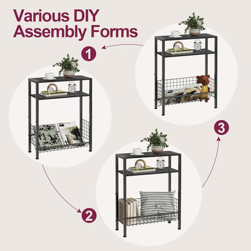 3 DIY Narrow Side Table, Tier End Table with Various Storage Basket, Slim Sofa Side Table for Small Spaces, Skinny