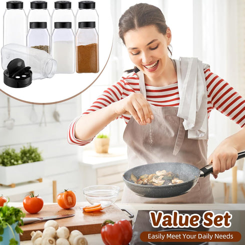 28 Pack 16 oz Mifoci Plastic Spice Jars with Cap Square Plastic Bottle Containers with Shaker Lids and Stickers Large