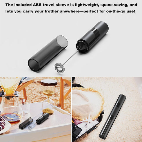 15-Second Handheld Milk Frother with Cover- Silent Drink Mixer, Travel-Ready with ABS Sleeve, Battery-Powered