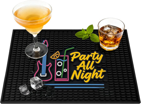 ZJWZLG Neon Tiki Black Bar Mat 18 x 12 Inch - Thick Rubber