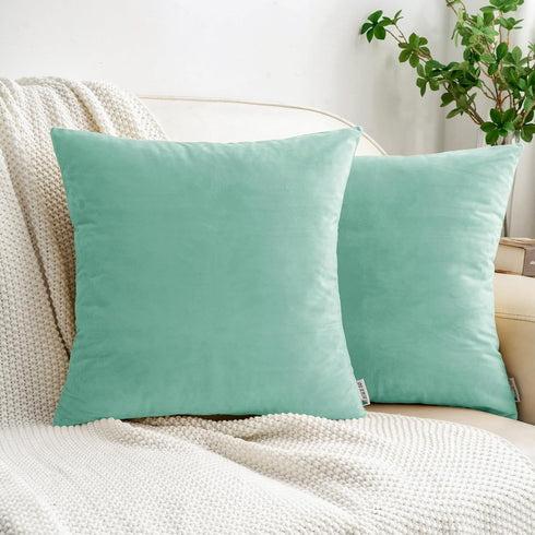 HWY 50 Aqua Green Velvet Throw Pillow Covers 20x20 Inch, Pack of 2 Soft Cozy Solid Decorative Cushion Cases for Couch