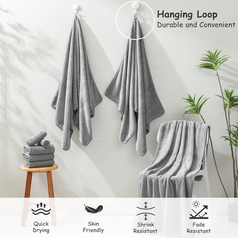 18 Set-6 Sheets,6 Towels,6 Set Pcs Gray Woven Family Towels Bath Hand Washcloths Soft Microfiber Towels Absorbent