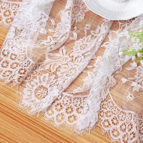 QueenDream White Lace Tablecloth, 60 x 120 Inches, Rectangular Vintage Embroidered Lace Fabric Overlay
