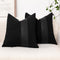 Pack of 2 Black Boucle Decorative Pillow Cover with Faux Leather Modern