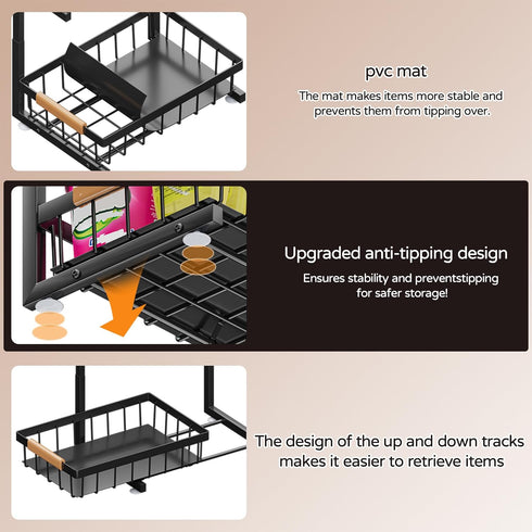 2 Pack 2 (13.2" 17.2") ADBIU Under Sink Organizer, Tier Expandable Height - Pull out Kitchen Bathroom Cabinet