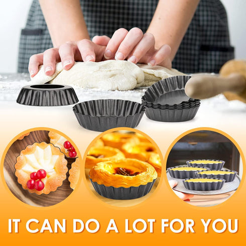 12 pcs Egg Tart Molds, 3" Mini Tart Pans with Removable Bottom, Reusable Quiche Bakeware for Pies, Desserts