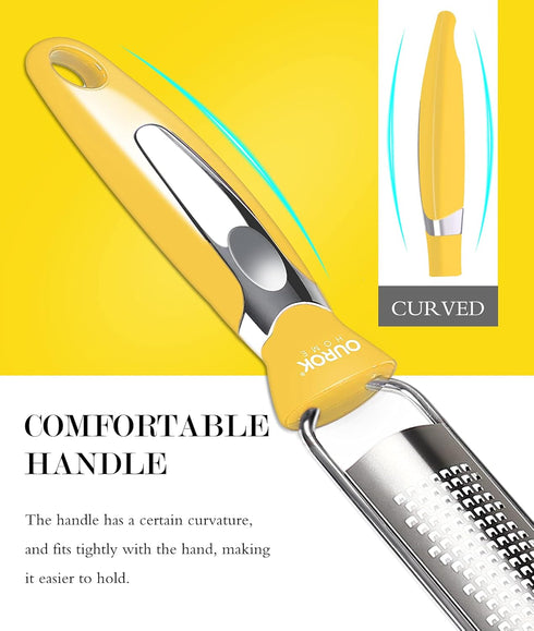 Ourokhome Kitchen Lemon Zester - Stainless Steel Hand Held Parmesan Cheese Grater for Ginger, Chocolate, and Citrus,