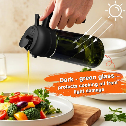 mqnxoi 2 1 16oz/470ml Oil Sprayer for Cooking, in Olive Oil Dispenser Bottle for Kitchen, Premium Glass, Food-grade Oil