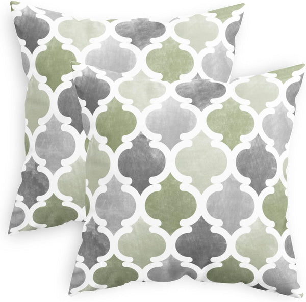 CaliTime Throw Pillow Cases Pack of 2 Cozy Fleece Gradient Geometric Trellis